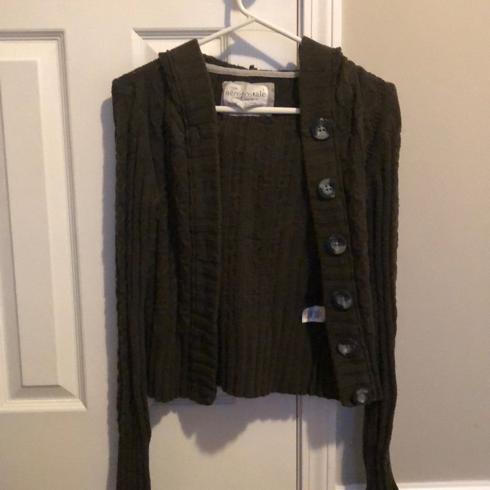 Hooded Army Green Sweater Cardigan